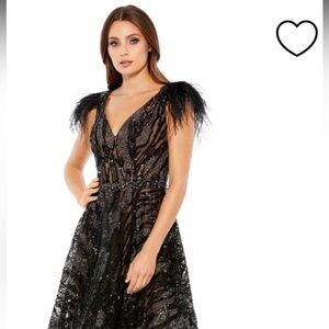 NWT Mac Duggal EMBELLISHED FEATHER CAP SLEEVE DRESS